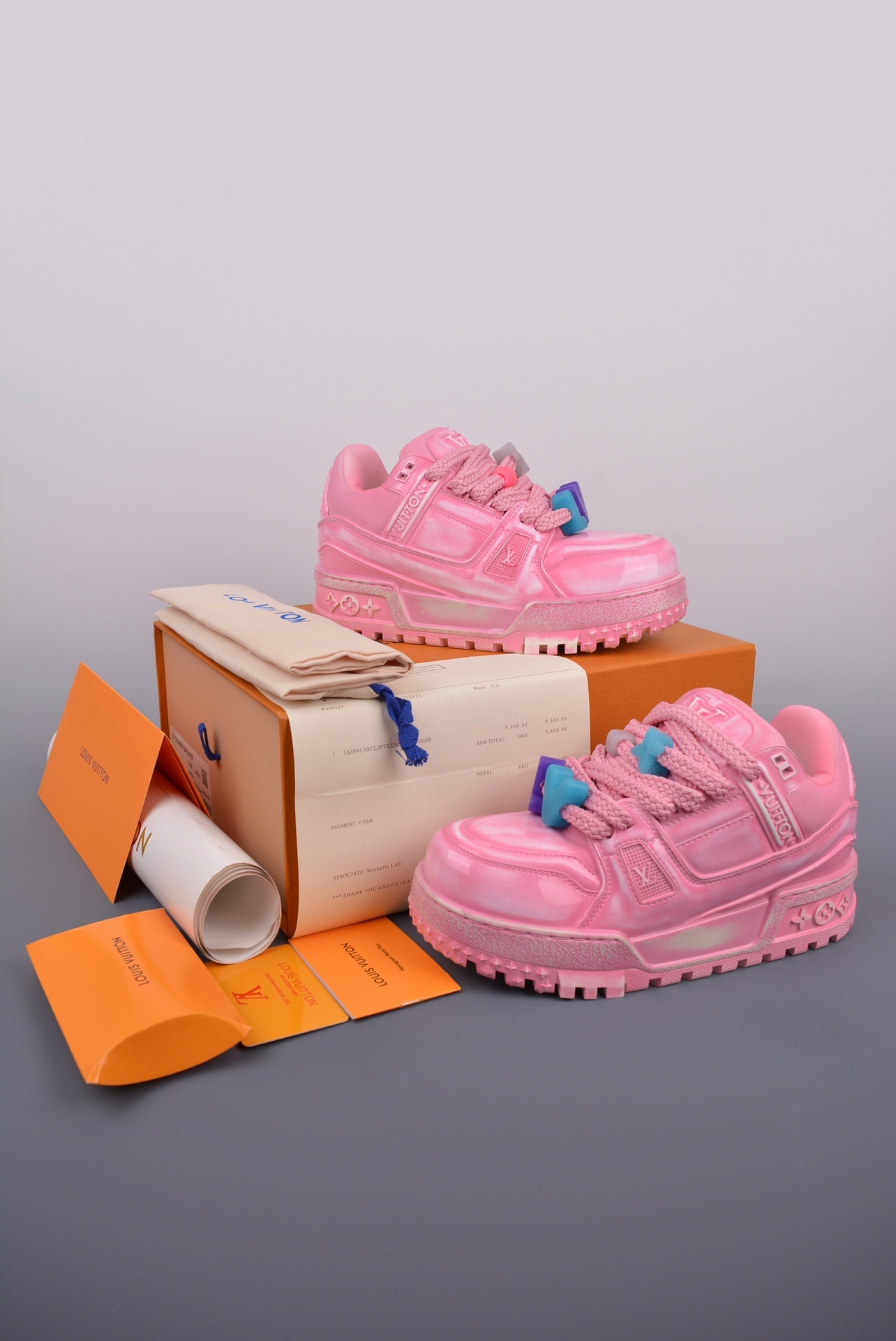 Louis Vuitton LV Trainer Maxi Low Leather — Rosa Effetto Vintage / Perline — 1AB8ZP — foto 4