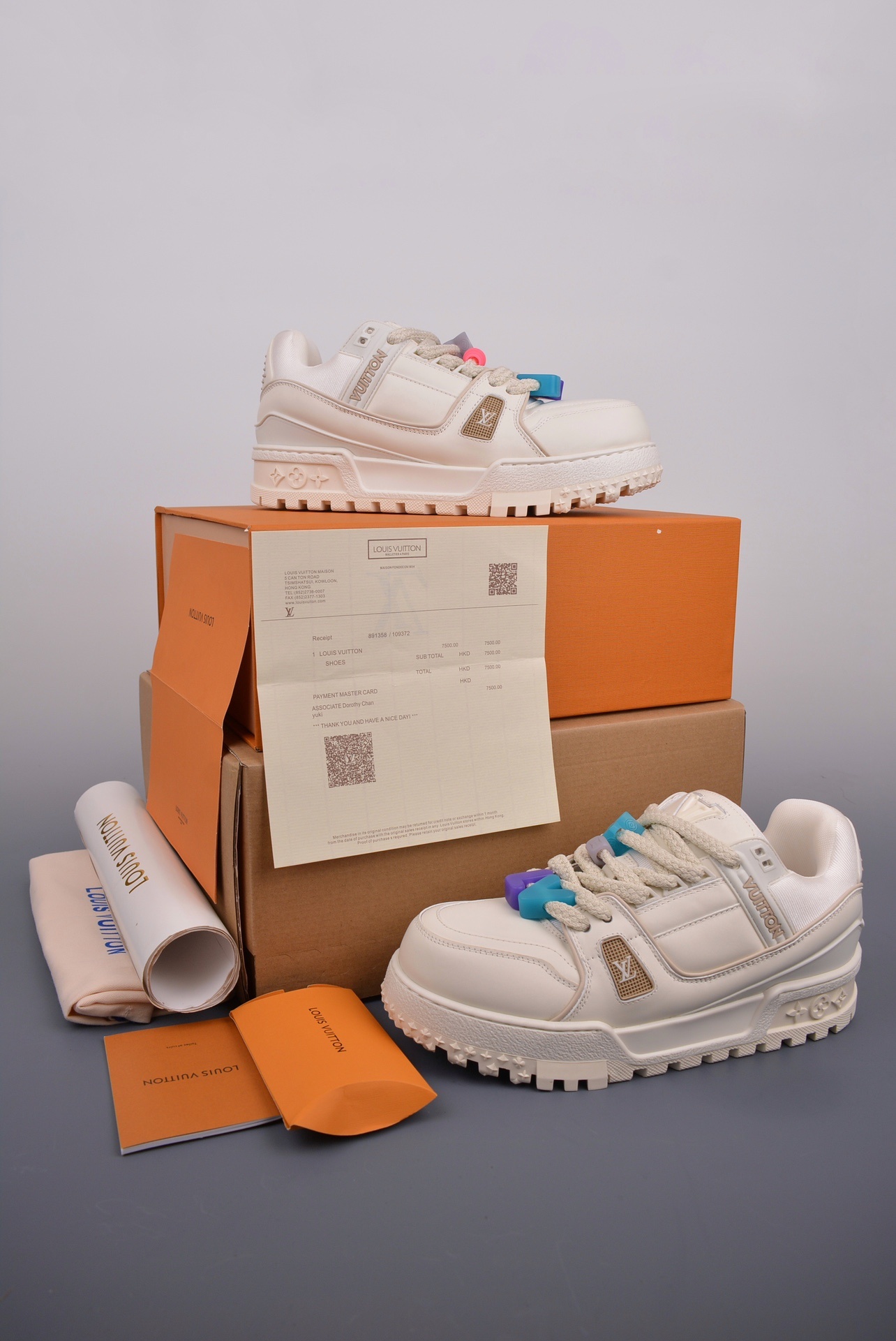 Louis Vuitton LV Trainer Maxi Low — Bianco Panna / Cachi — Perline Multicolor — 1AB8RW — foto 5